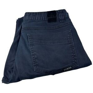 PRANA Mens Navy Blue Jeans Bridger‎ Pants Slim Fit Hiking Outdoors Waxed Denim